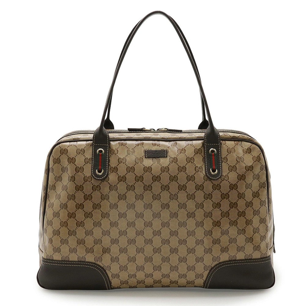 Gucci Sherry Boston Bag Handbag Canvas Leather Beige Brown Cream